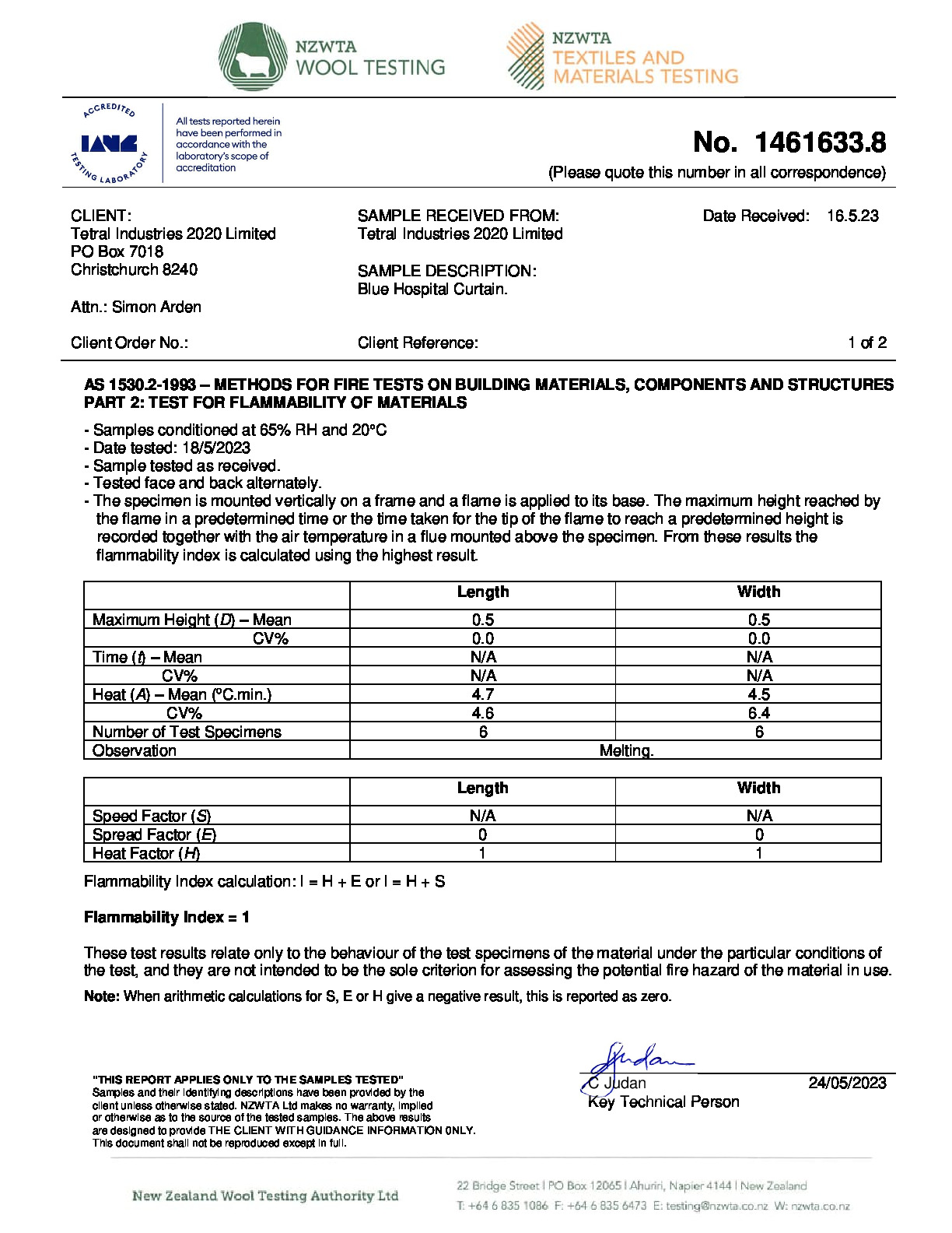 Antimicrobial Curtain AS1530.2 Fire Certificate.pdf