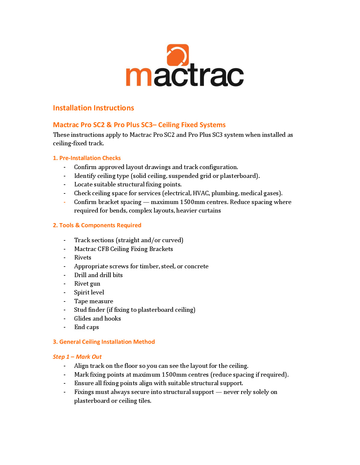 Mactrac- Ceiling Fixed Bracket (CFB) Installation Instructions .pdf